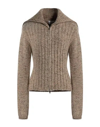 Ganni Woman Cardigan Light Brown Size L Alpaca Wool, Organic Cotton, Recycled Polyamide, Polyamide,