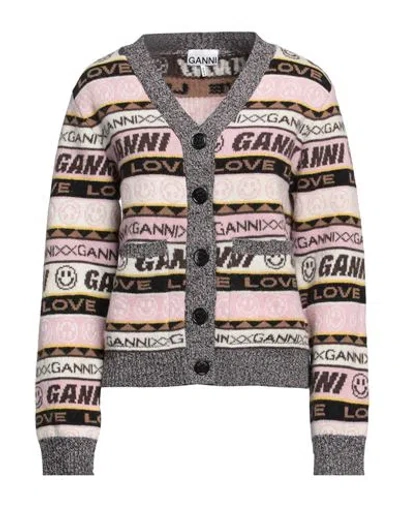 Ganni Woman Cardigan Pink Size L Wool, Recycled Wool, Recycled Polyamide In Multi