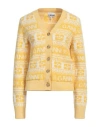 Ganni Logo Wool Mix Cardigan Maize Xs In Yellow