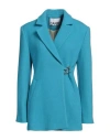 Ganni Long Sleeve Twill Wool Suiting Blazer In Blue