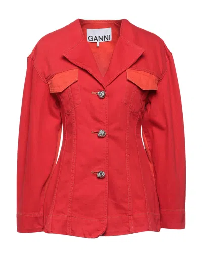 Ganni Denim Outerwear In Red