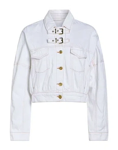 GANNI GANNI WOMAN DENIM OUTERWEAR WHITE SIZE 8/10 ORGANIC COTTON