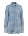 Ganni Woman Denim Shirt Blue Size 6 Organic Cotton, Viscose In Blue