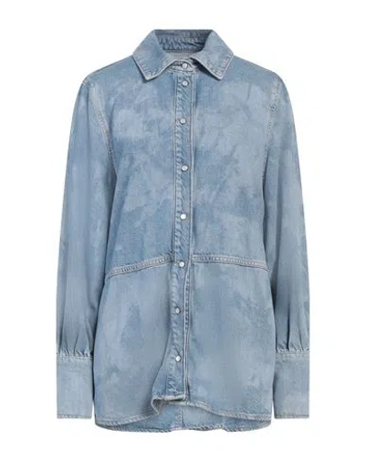 Ganni Woman Denim Shirt Blue Size 6 Organic Cotton, Viscose