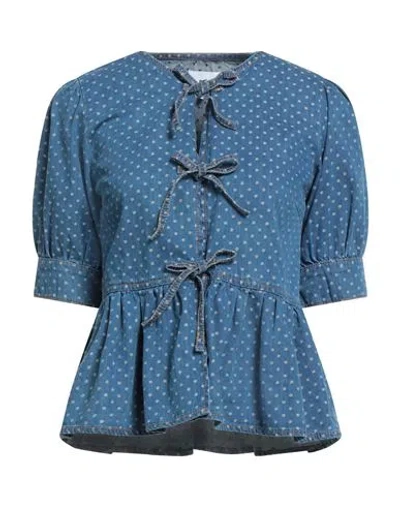 Ganni Woman Denim Shirt Blue Size 6 Organic Cotton
