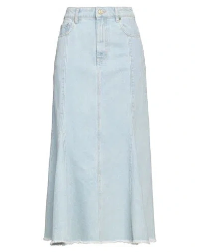 Ganni Pleated Denim Midi Skirt In Multi