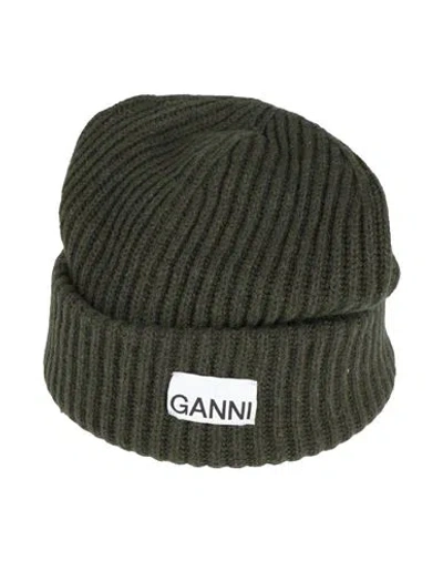 Ganni Woman Hat Dark Green Size Onesize Wool, Recycled Wool, Recycled Polyamide