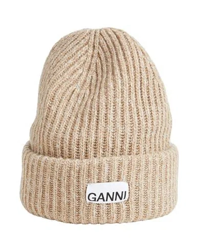 Ganni Woman Hat Sand Size Onesize Wool, Recycled Wool, Recycled Polyamide In Gray