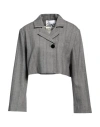 Ganni Cropped Herringbone Blazer In Grey
