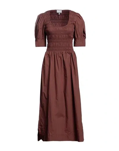 Ganni Woman Long Dress Brown Size 6 Organic Cotton
