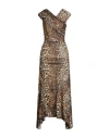 Ganni Woman Maxi Dress Sand Size 8/10 Polyester In Animal Print