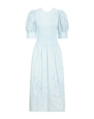 Ganni Woman Long Dress Sky Blue Size 6 Cotton