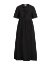 Ganni Belted Bow-embellished Stretch-cotton Poplin Midi Dress In Black
