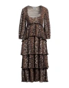 Ganni Leopard Pleated Georgette Flounce Smock Midi Dress In Beige