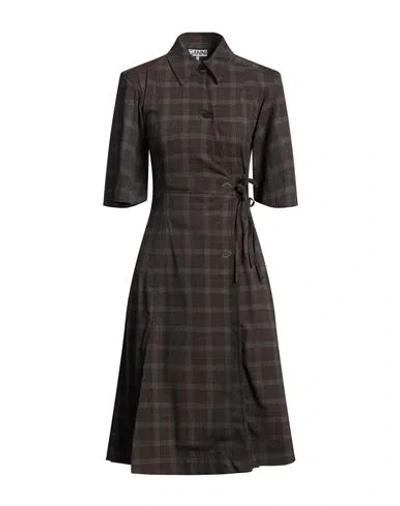 Ganni Woman Midi Dress Dark Brown Size 6 Recycled Polyester, Viscose, Elastane