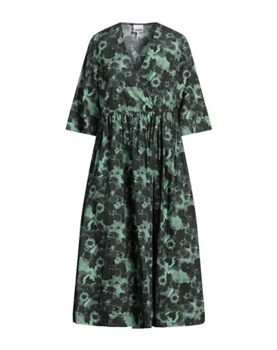 Ganni Organic Cotton V-neck Midi Dress In Green