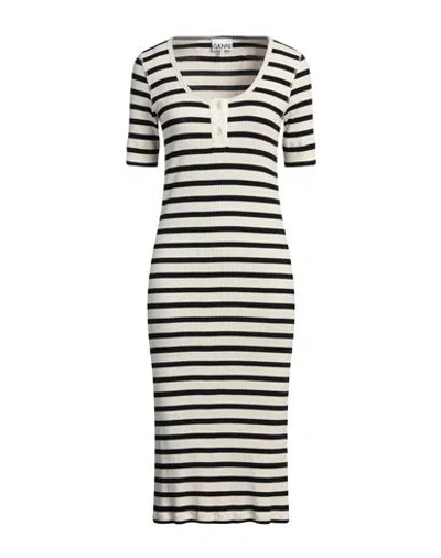 Ganni Woman Midi Dress Ivory Size L Cotton, Modal, Elastane In White