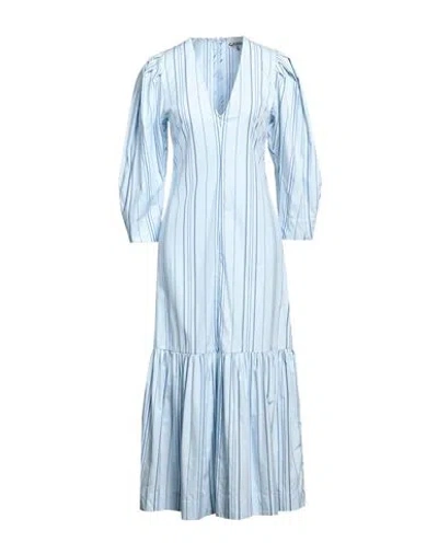 Ganni Striped V-neck Tiered Maxi Dress In Blue