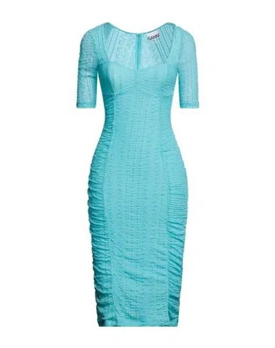 Ganni Woman Midi Dress Turquoise Size 6 Recycled Polyamide, Polyamide, Elastane In Blue