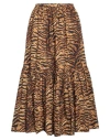 Ganni Tiger-striped Poplin Midi Skirt In Beige