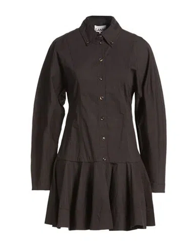 Ganni Woman Mini Dress Black Size 4 Organic Cotton, Elastane In Brown