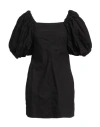 Ganni Cotton Poplin Puff Sleeve Mini Dress In Black