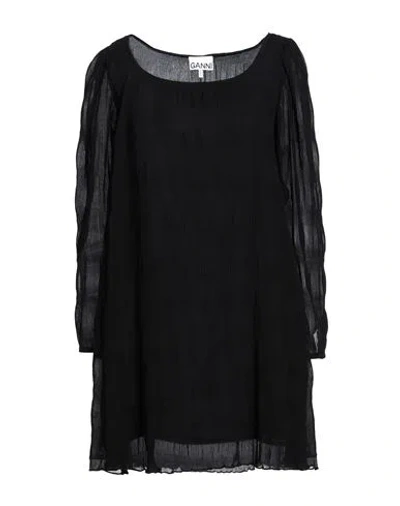 Ganni Black Pleated Minidress In 099 Black