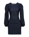 Ganni Mini Navy Blue Open-back Dress With Balloon Sleeves In Stretch Viscose Blend Woman In Blue