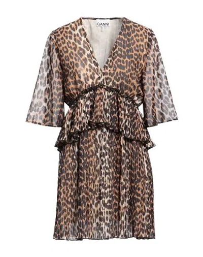 GANNI GANNI WOMAN MINI DRESS CAMEL SIZE 8/10 RECYCLED POLYESTER