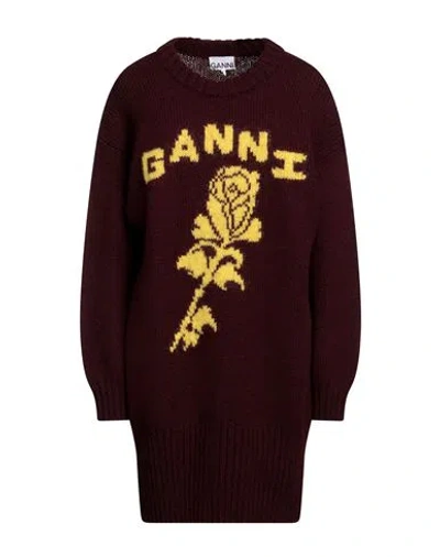 GANNI GANNI WOMAN MINI DRESS CHOCOLATE BROWN SIZE M WOOL