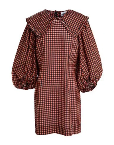 Ganni Woman Mini Dress Rust Size 0 Polyester, Organic Cotton, Polyamide In Red