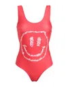 Ganni Red One-piece Swimsuit With Smile Print In Red