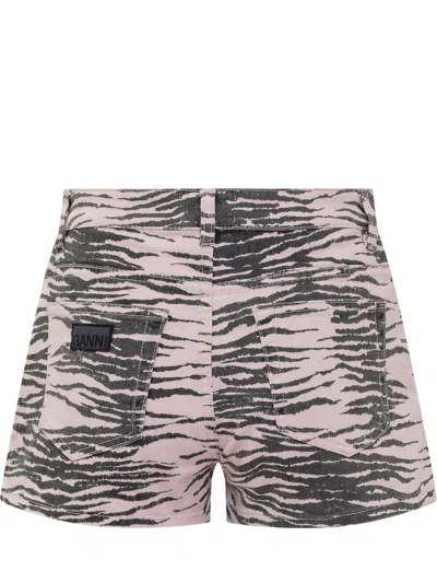 Ganni Woman's Organic Denim Zebra Printed Shorts In Violet