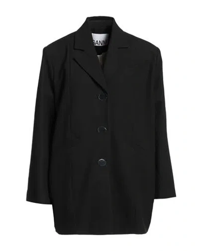 GANNI GANNI WOMAN OVERCOAT & TRENCH COAT BLACK SIZE S/M ORGANIC COTTON
