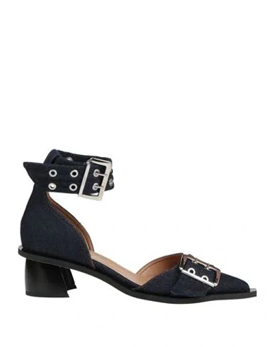 Ganni Woman Pumps Blue Size 11 Textile Fibers In Black