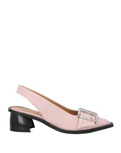 Ganni Slingback-pumps Aus Einer Ledermischung Mit Schnalle In Baby-pink