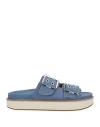 Ganni Denim Double Strap Slides In Blue