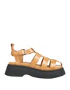 Ganni Creeper Grid Platform Fisherman Sandal In Beige