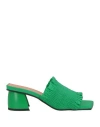 Ganni Smocked Kitten-heel Mules In Green
