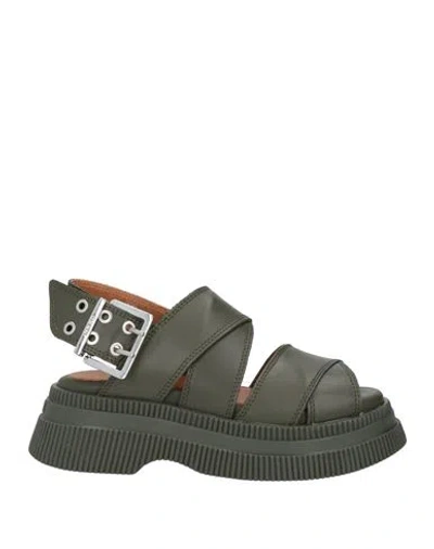 Ganni Woman Sandals Military Green Size 7 Leather