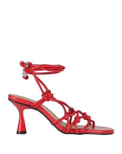 Ganni Woman Sandals Red Size 7 Textile Fibers