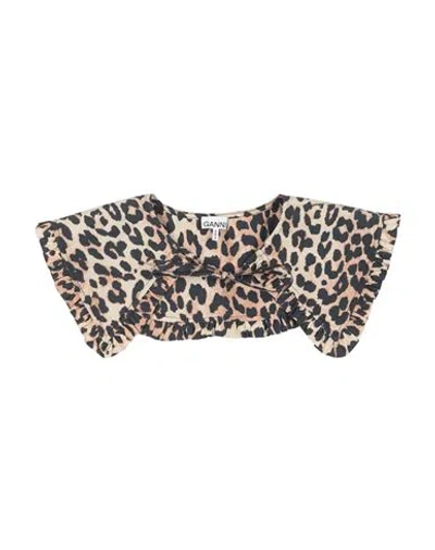 Ganni Woman Scarf Beige Size - Organic Cotton In Metallic