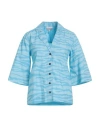 Ganni Printed Cotton Shirt Ethereal Blue In Blue