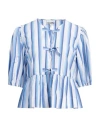 Ganni Blue Striped Cotton Poplin Peplum Tie Blouse In Blue