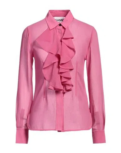 Ganni Woman Shirt Fuchsia Size 6 Recycled Polyester In Pink