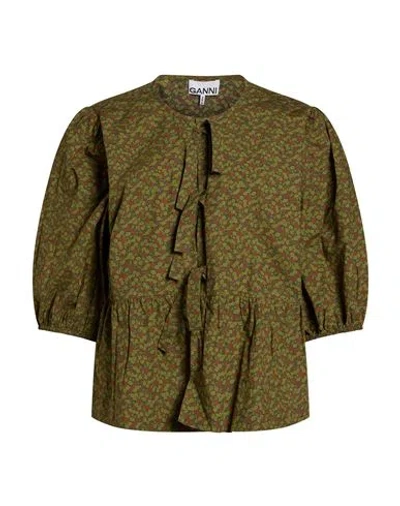 Ganni Woman Shirt Military Green Size 20 Organic Cotton