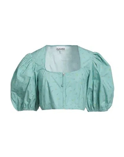 Ganni Woman Shirt Turquoise Size 6 Organic Cotton In Blue