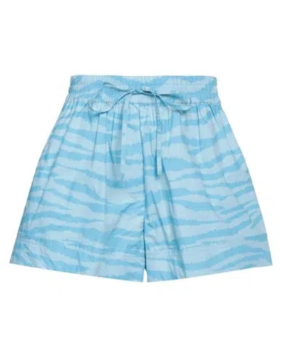 Ganni Woman Shorts & Bermuda Shorts Azure Size 6 Organic Cotton In Blue