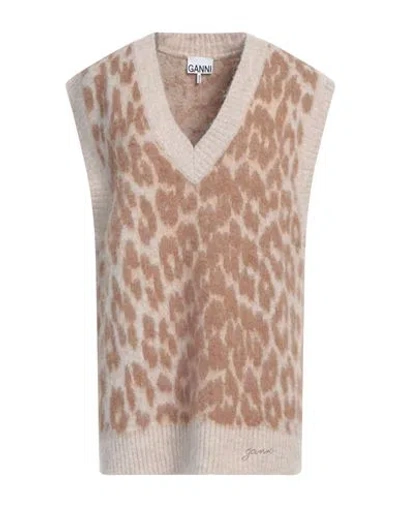 GANNI GANNI WOMAN SWEATER BEIGE SIZE L/XL ALPACA WOOL, RECYCLED WOOL, RECYCLED POLYAMIDE, WOOL