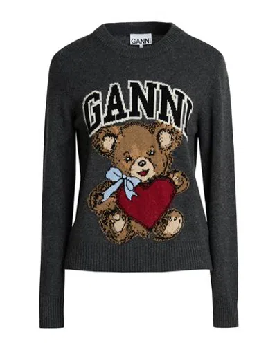 Ganni Woman Sweater Charcoal Size Xl Wool, Recycled Wool, Recycled Polyamide, Polyester, Polyamide In Black